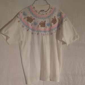 Charming White Bunny and Floral Tee